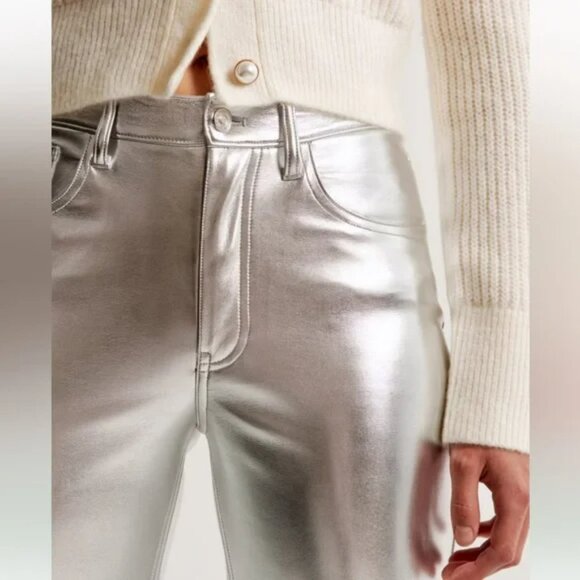NEW! ABERCROMBIE VEGAN LEATHER HIGH RISE STRAIGHT LEG PANTS - Picture 3 of 6